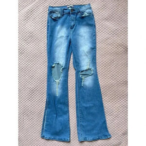 Vibe‎ & Rant Women’s Jeans 11(W30) High Rise Wide Leg Slit Ripped Y2K